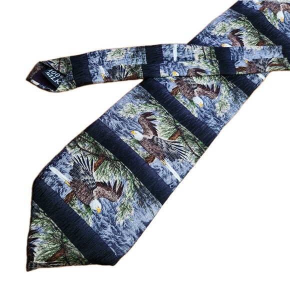 Vtg Endangered Species Tie Eagles Silk Nature Outdoors Career Business Casual - Picture 2 of 9